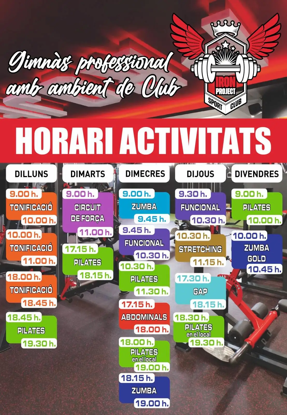 Horario actividades gimnasio